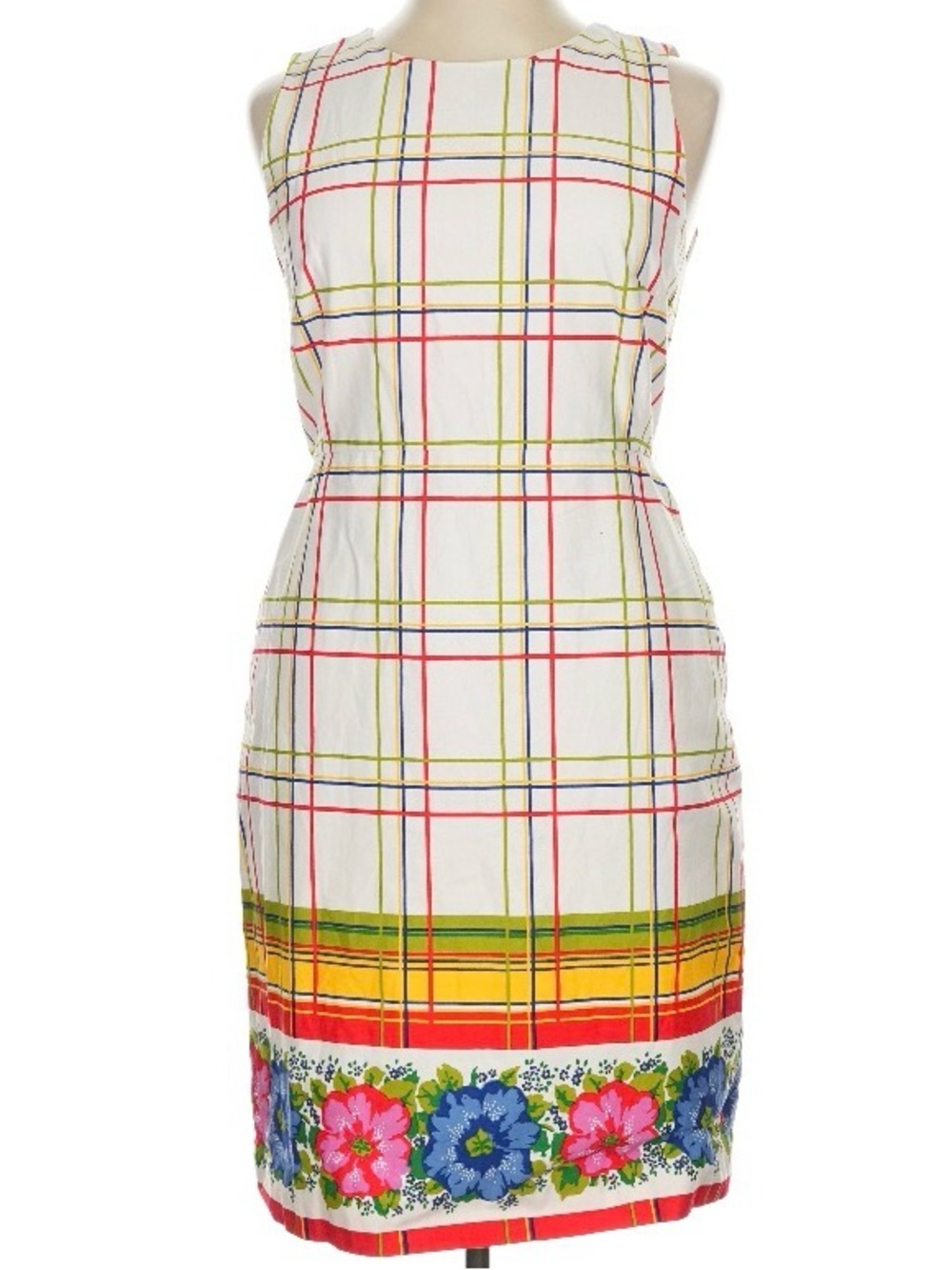 J. Crew Bi-Stretch Plaid Sheath Dress - Ivory Floral Border-Size 14 (Item AR697) - Picture 2 of 9